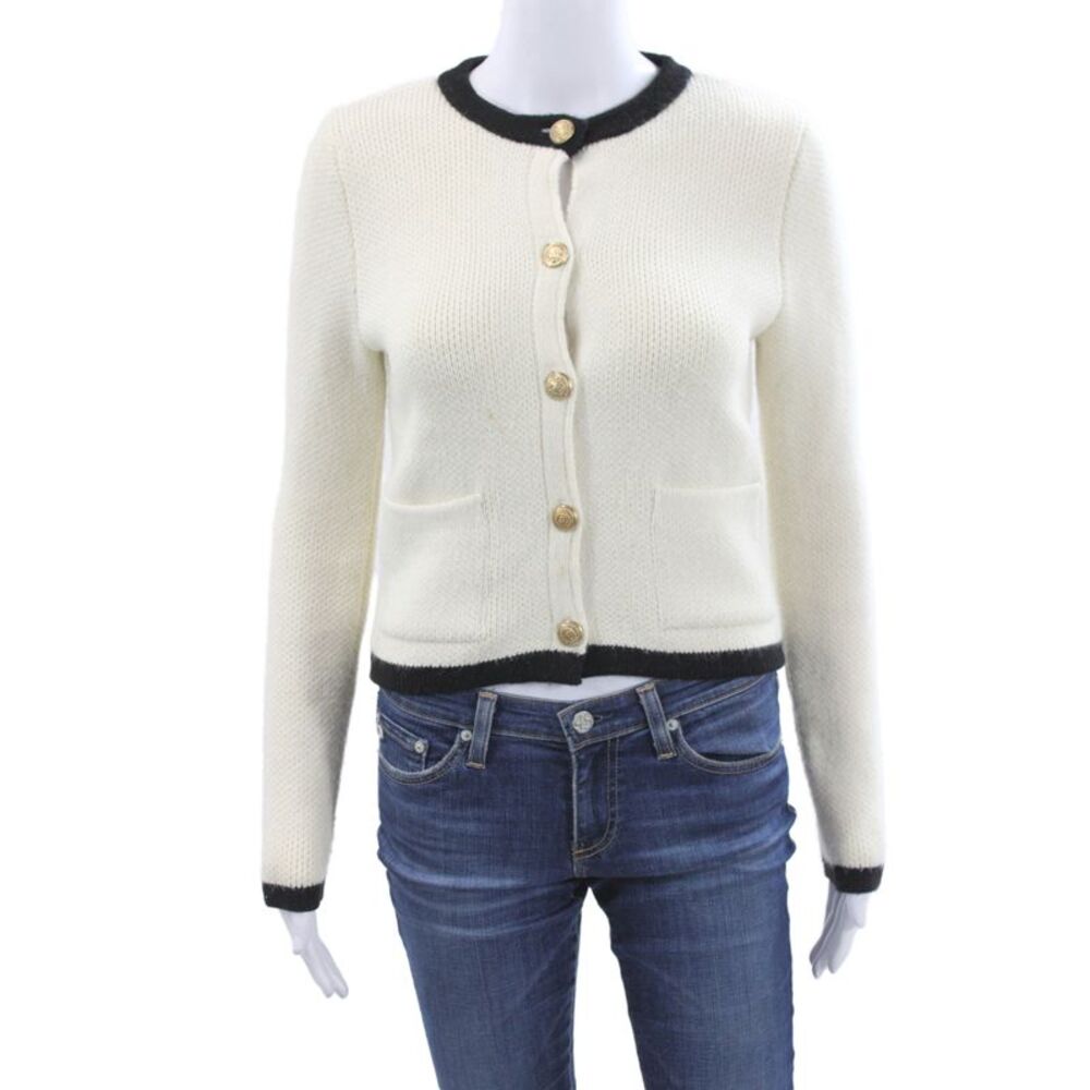 Zara Women Cardigan Ivory Round Neck Long Sleeve Classic Size S